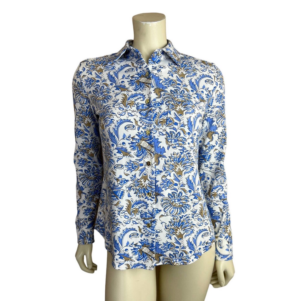 NEW Jude Connally Taylor Shirt S Batik Floral Print Jude Cloth Button Up White